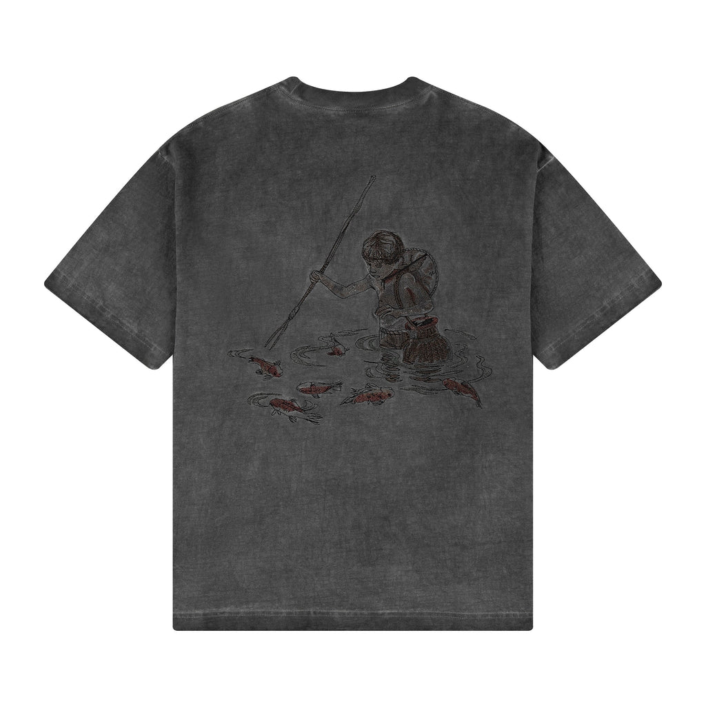 "lotus" T shirt oil washed anthracite