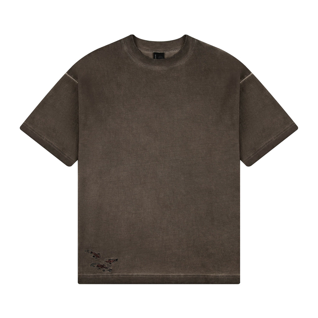 "lotus" T shirt oil washed brown
