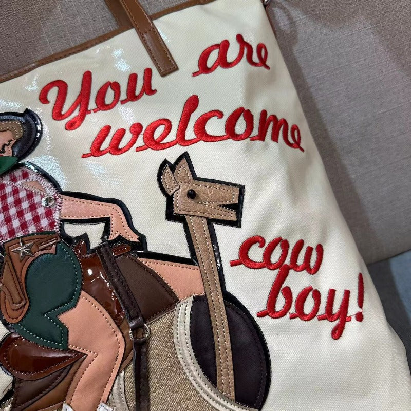 Chrome Heart Leather Bag Embroidered Cartoon Tote Bag