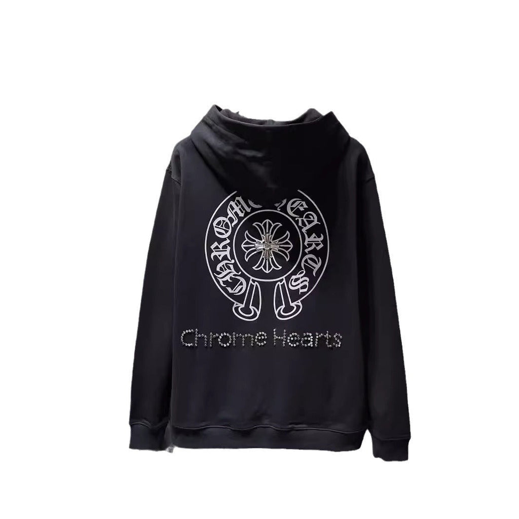 Chrome Heart Hoodie CH Crow Hot Diamond Hand Button Casual Hooded Sweater