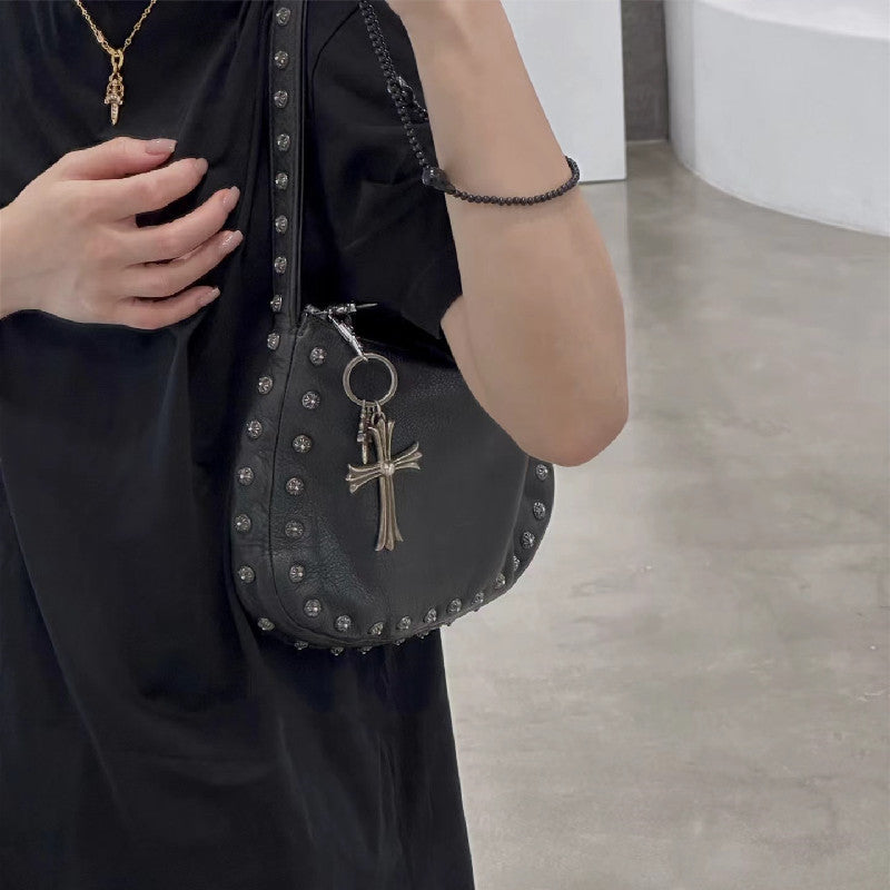Chrome Heart Leather Bag Rivet Cross