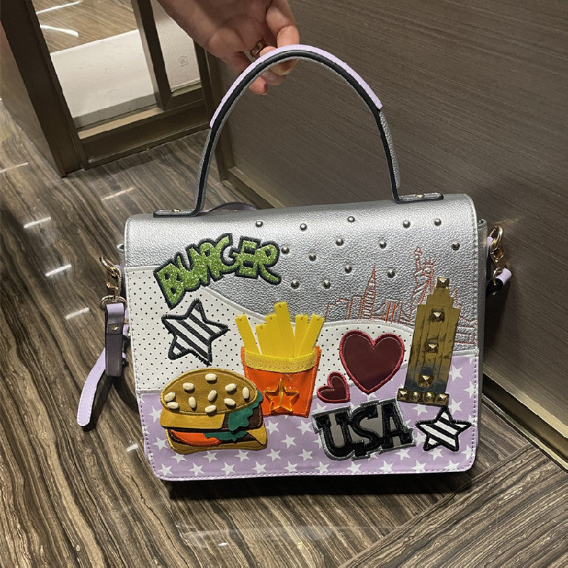 Chrome Heart Leather Bag Las Vegas Themed Embroidered Tote