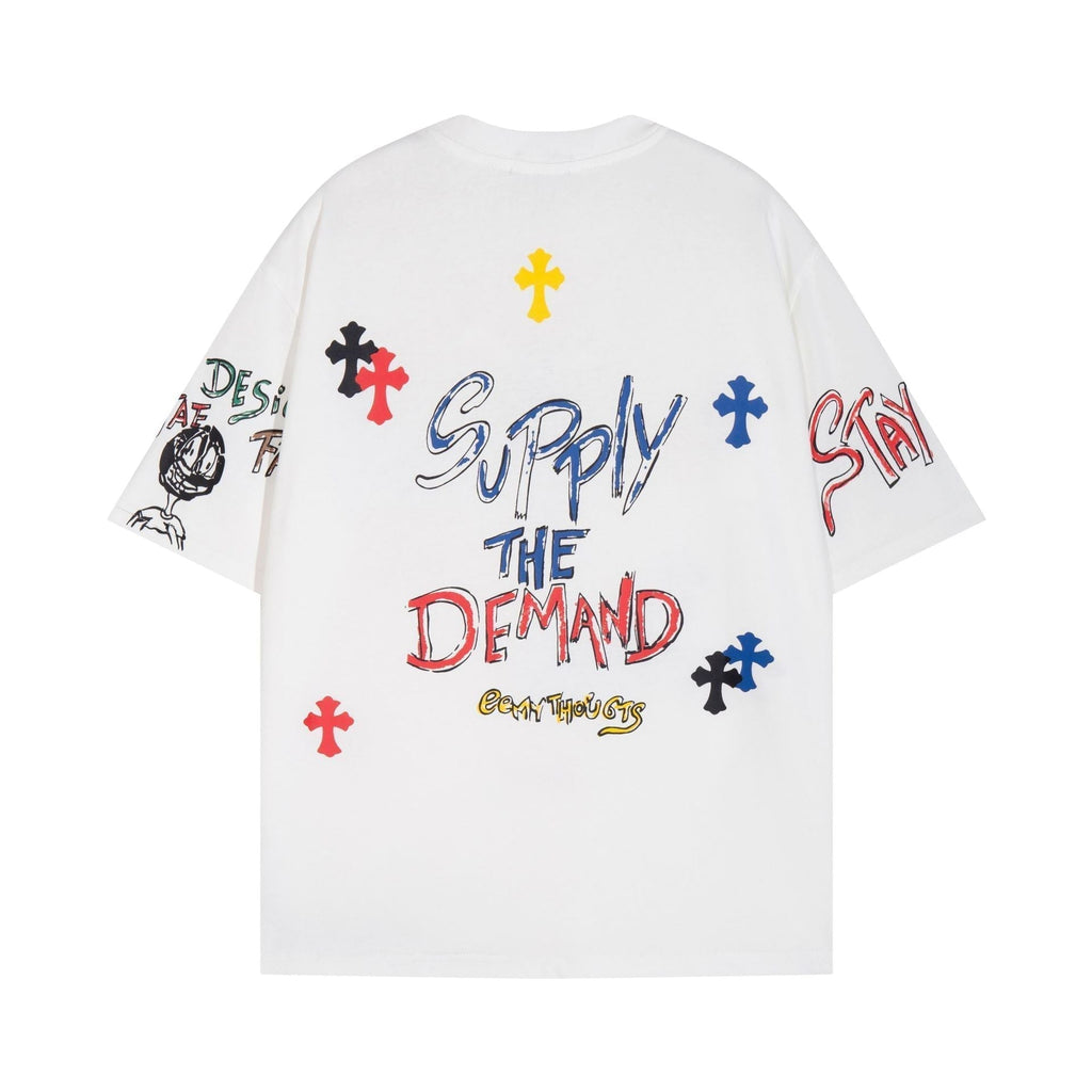 CHH Chrome Heart T Shirts Cross Print Sanskrit Hand Painted Graffiti Short Sleeve T-Shirt