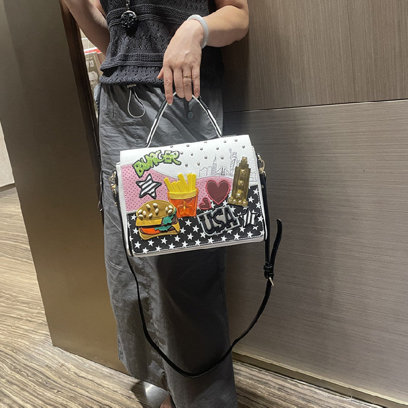 Chrome Heart Leather Bag Las Vegas Themed Embroidered Tote