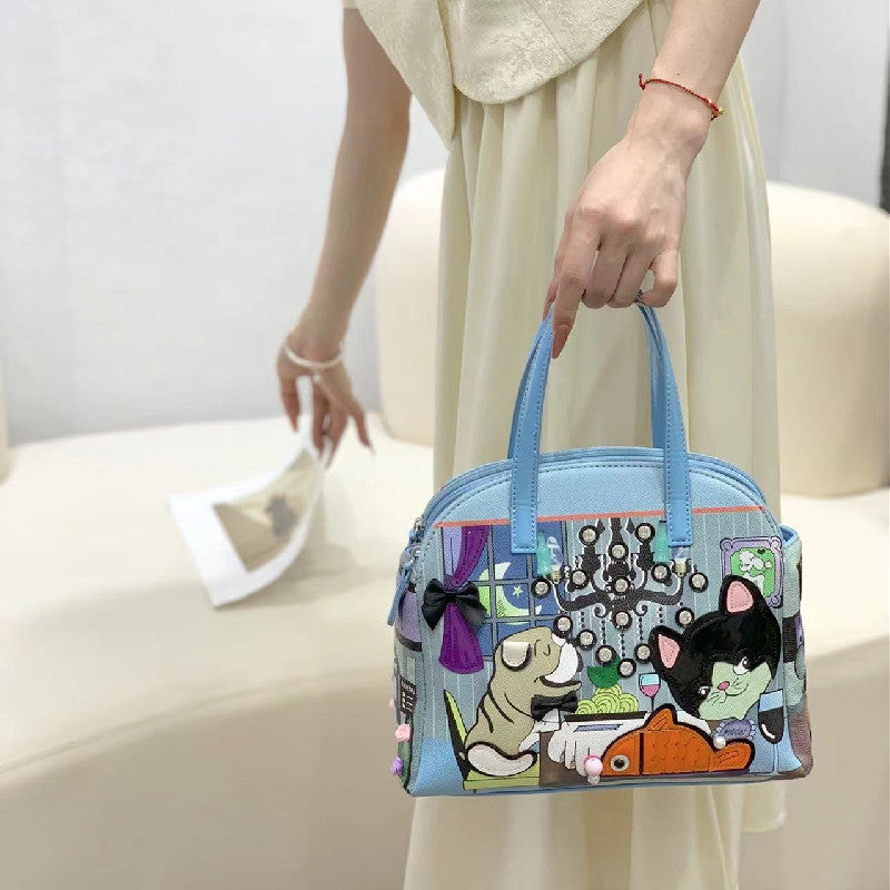 Chrome Heart Leather Bag Fashion Cartoon Print