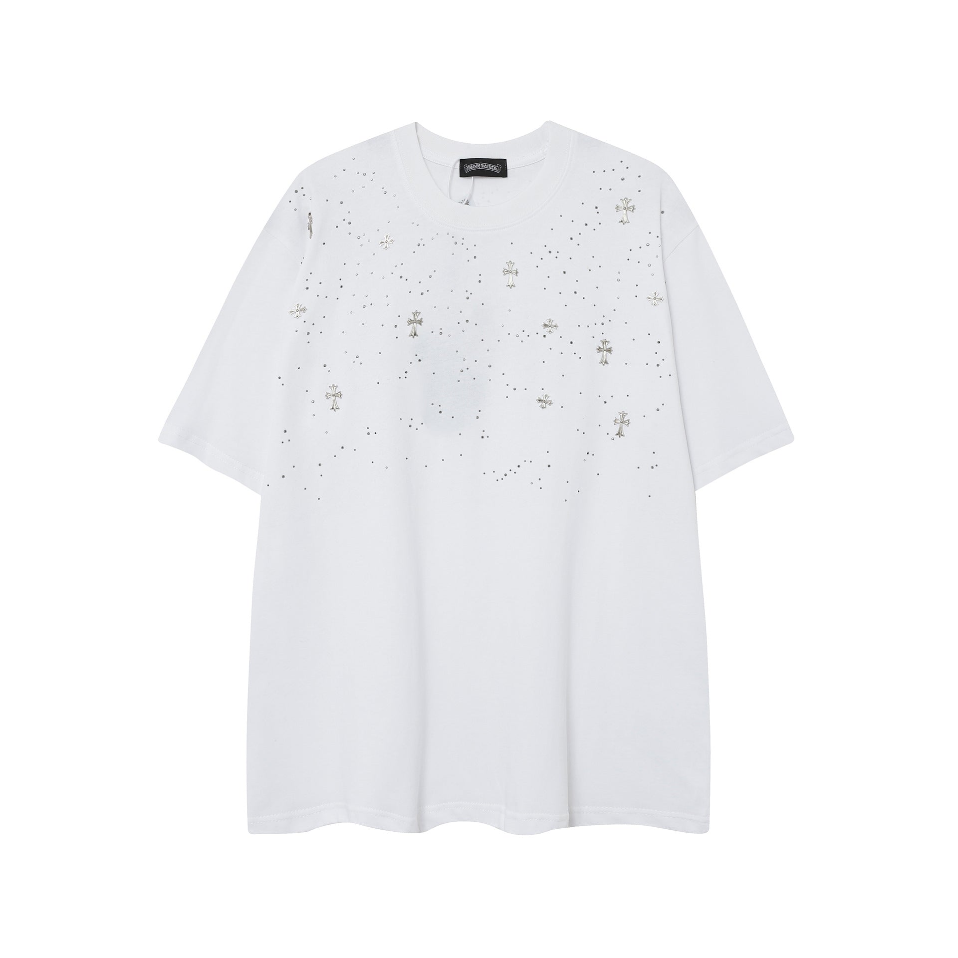 CHH Chrome Heart T Shirts CH Gypsy Hot Diamond Cross Crew Neck Short Sleeve T-Shirt