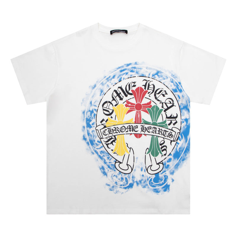 CHH Chrome Heart T Shirts Crowe Cross Horseshoe Hot Diamond T-Shirt Short Sleeve
