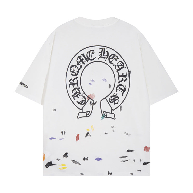 CHH Chrome Heart T Shirts Croix Cross Sanskrit Embroidery Versatile Casual Loose