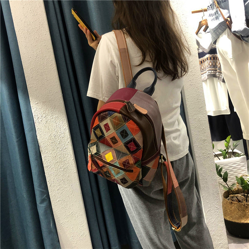 Chrome Heart Leather Bag Handmade Contrast Cowhide Bag Backpack