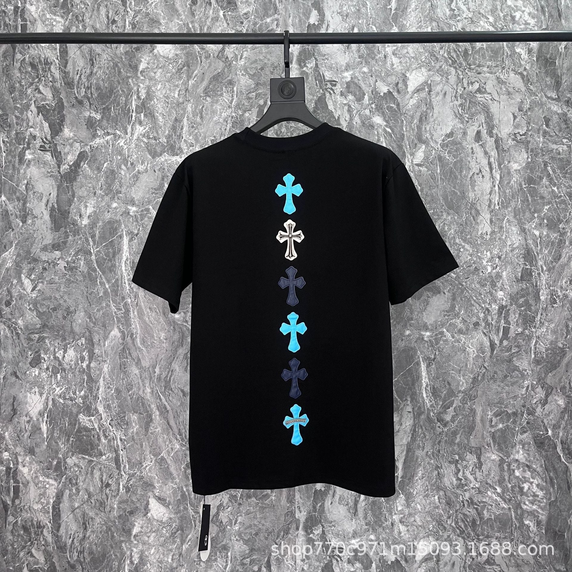 CHH Chrome Heart T Shirts Cross Leather Print Short Sleeve T-Shirt Loose