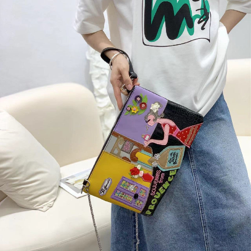 Chrome Heart Leather Bag Embroidered Shoulder Crossbody Bag