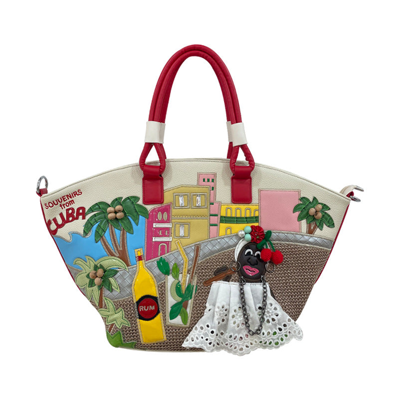 Chrome Heart Leather Bag Splicing Embroidery