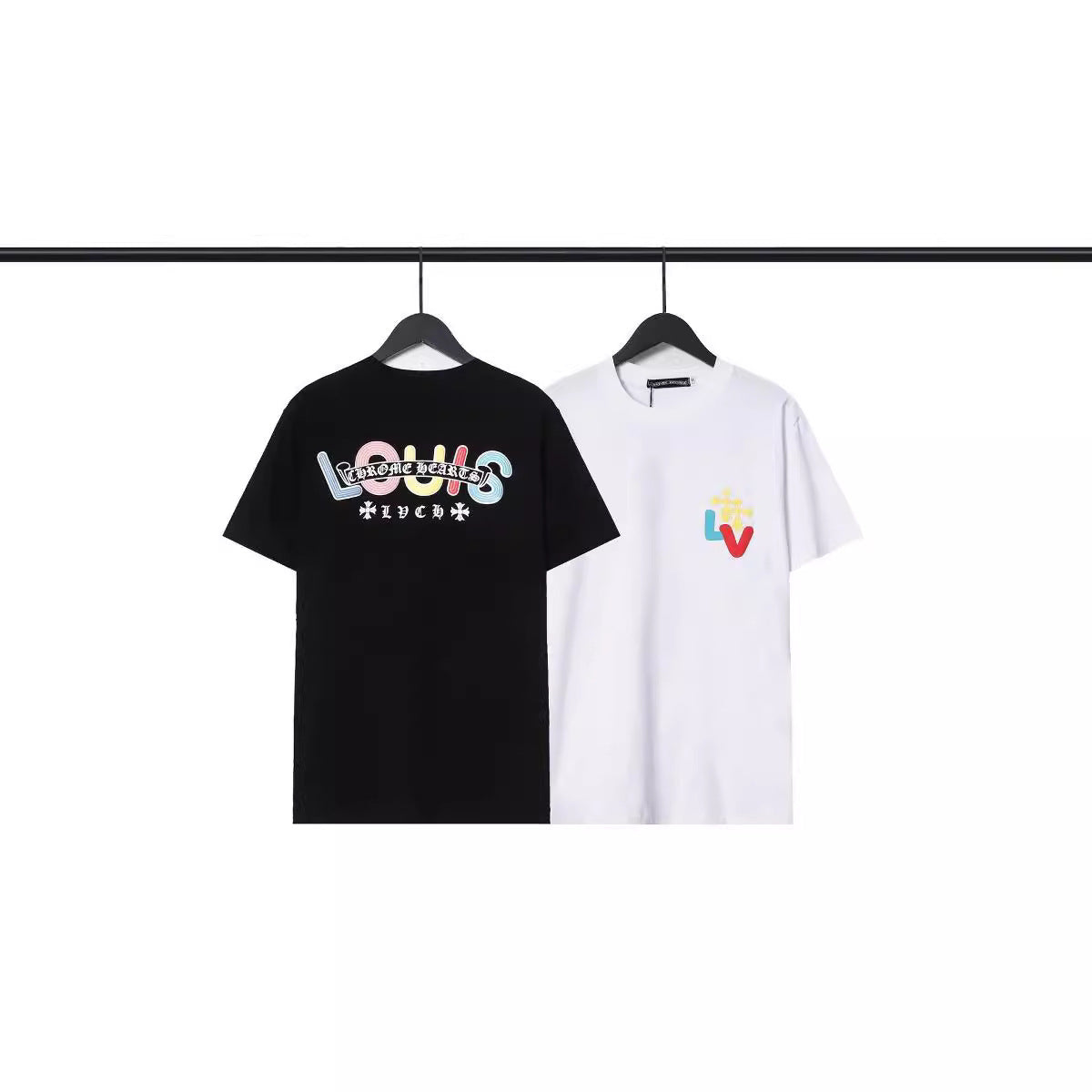 CHH Chrome Heart T Shirts Croix Cross Color Leather Printed Short Sleeve T-Shirt