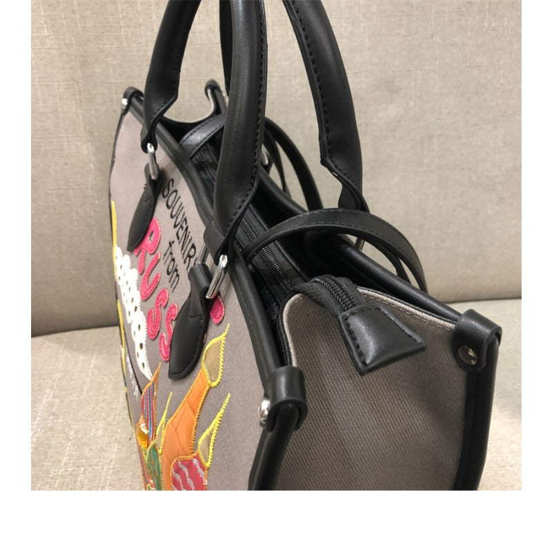 Chrome Heart Leather Bag Splicing Embroidered Tote Bag